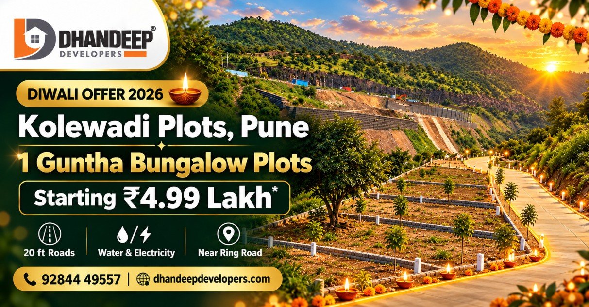 Green hills and flowing river near Kolewadi plots, Taluka Haveli, Pune